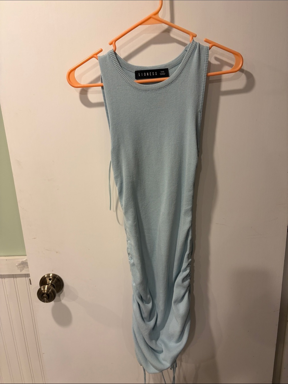 Lioness Powder Blue Ribbed Sleeveless Ruched Midi Dress XXS